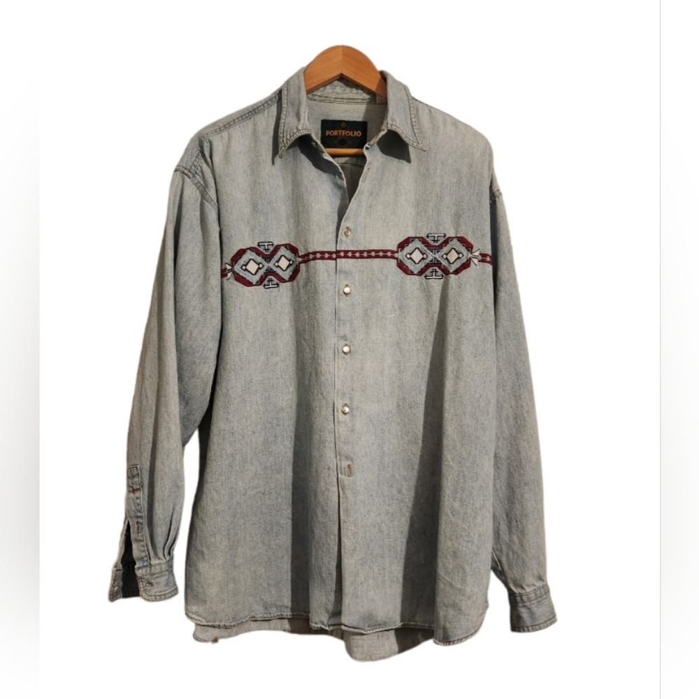 Vintage 80s Western Embroidered Jeans Shirt